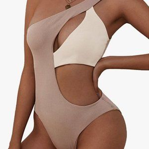 Zaful One-Shoulder 1-piece Cut-out Coffee and Cream Swimsuit – Size U.S. 4 New